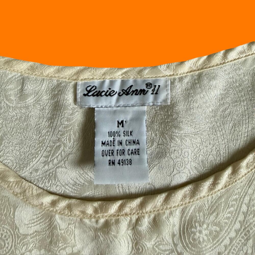 90's vintage ivory cream 100% silk jacquard camisole tank top M Lucie ann II - Picture 6 of 6
